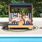 Costway Kids Double Chaise Lounge Patio Lounge Chair with Cup Holders & Awning Blue/Colorful/Brown